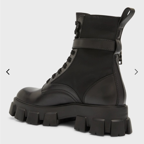 NWB: Men’s Prada smooth leather and recycled nylon combat boots. Sz 40 - Picture 11 of 14
